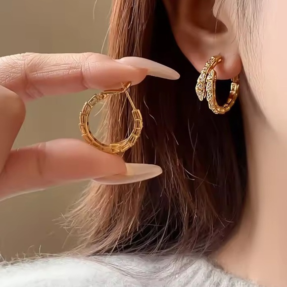 Serpentine Gold  Hoop Earrings - Picture 4 of 8